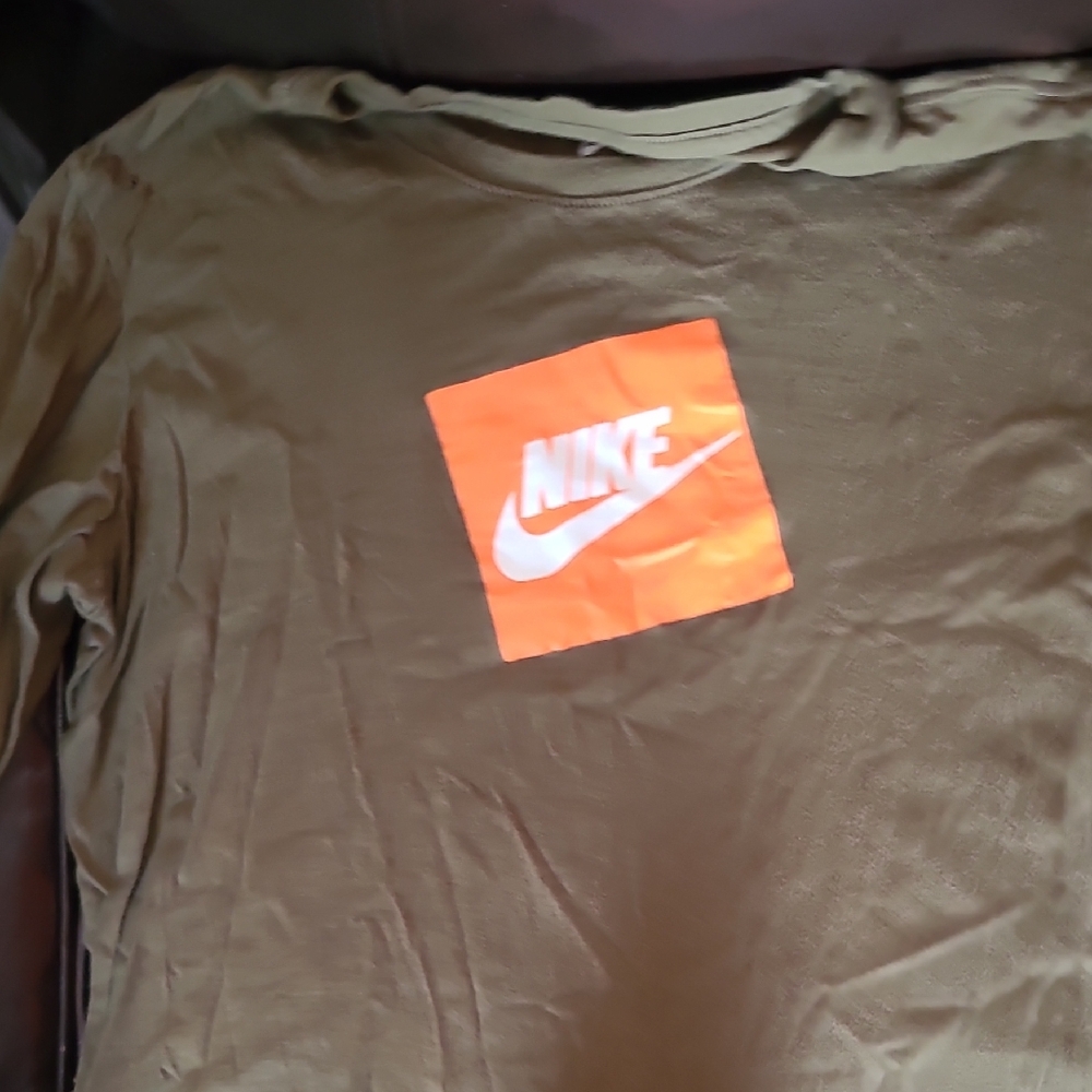 Nike Khaki Shirt with Vibrant Orange Logo